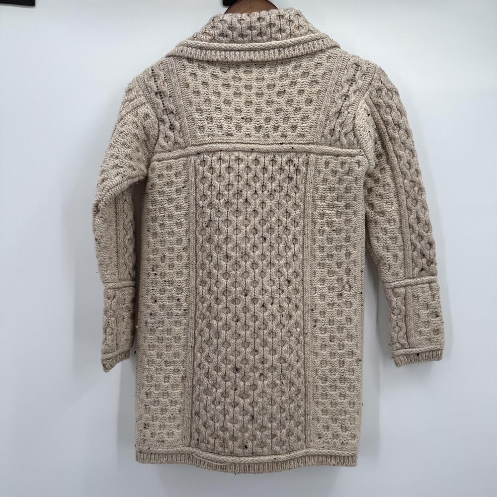 Aran Mor Sweater Womens Small Beige 100% Merino Wool Cardigan Coatigan Ireland - Picture 6 of 11